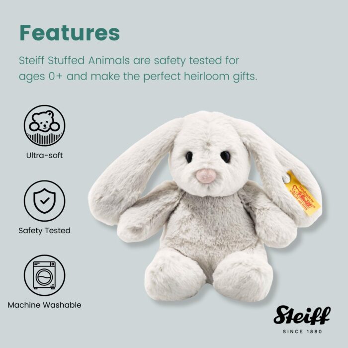 Steiff Hoppie Hase 18 cm hellgrau, Plüschtier Hase mit Schlappohren, Soft Cuddly Friends, flauschiges Stofftier Kuscheln - Image 3