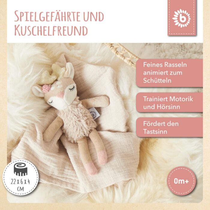 Bieco Kuscheltier Reh µmit Rassel | Baby Kuscheltier ab 0 Monate Stofftier Baby Plüschtier Reh rentier - Image 7