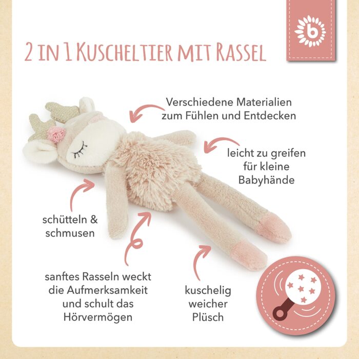 Bieco Kuscheltier Reh µmit Rassel | Baby Kuscheltier ab 0 Monate Stofftier Baby Plüschtier Reh rentier - Image 6