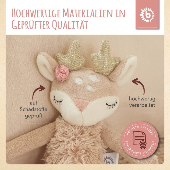 Bieco Kuscheltier Reh µmit Rassel | Baby Kuscheltier ab 0 Monate Stofftier Baby Plüschtier Reh rentier - Image 4